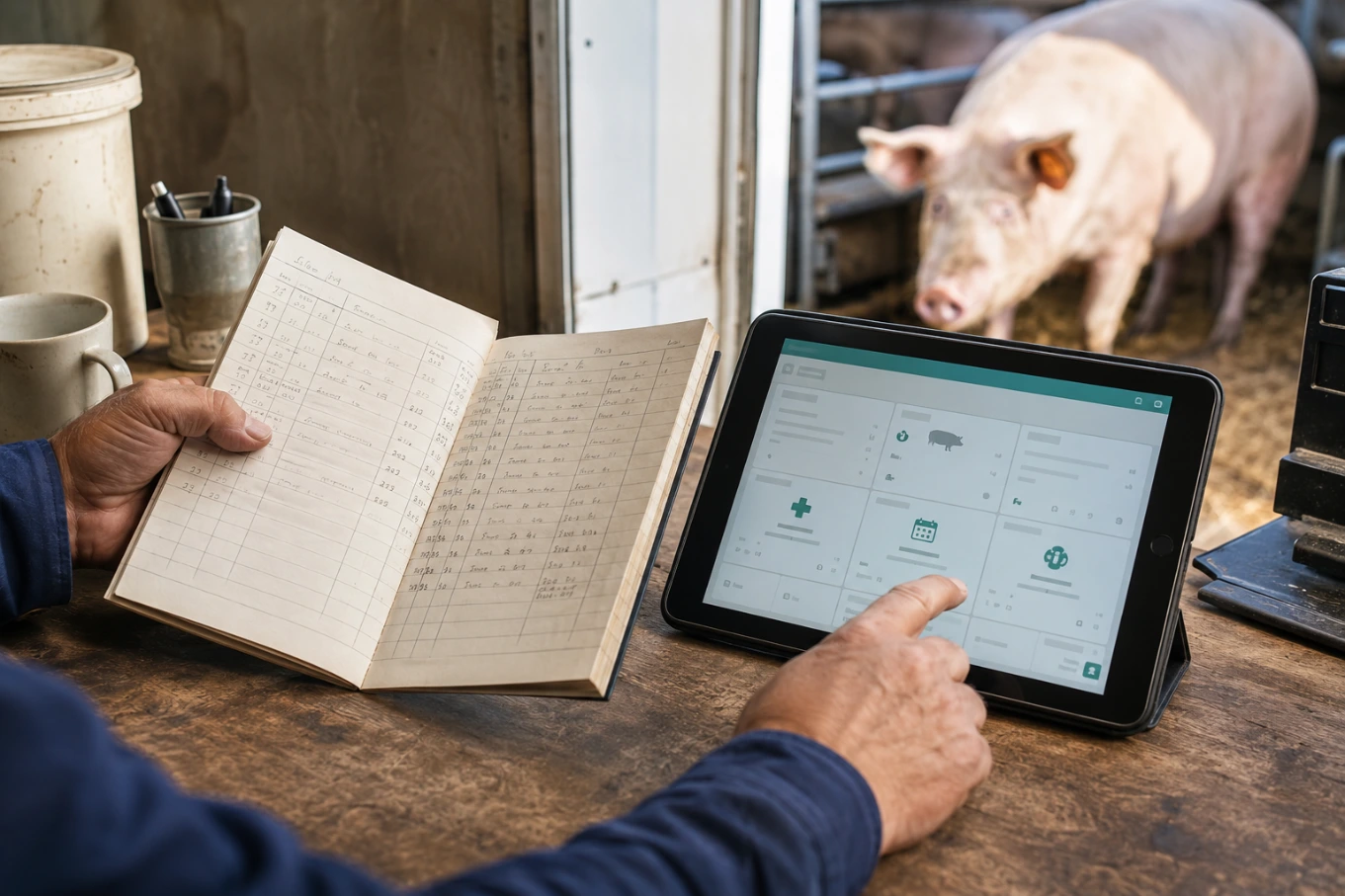 Comparing paper pig-farm records with a connected digital management system